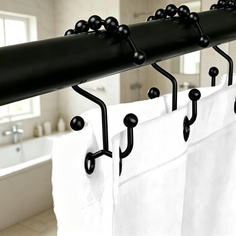 Yivioep Black Double Shower Curtain Rod - Adjustable 28-76 Inch