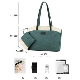 KARRESLY Canvas Tote Bag for Women Large Capacity Shoulder Bag Laptop Bag Satchel Purse 2PCS Set(Green)