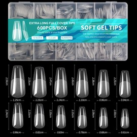 Nail Tips, 600Pcs Medium Coffin Acrylic Fake Nails, Pre-shaped Half Matte Full Cover Press On Nails, Soft Gel Tips, No Filed Stronger Adhesion False Nails for Nail Extension Nail Art DIY, 12 Sizes