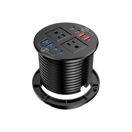 40W Recessed Power Grommet Outlet, 3.15 inch Desk Grommet Power Outlet with 8 USB Ports for Conference Rooms, Office Tables, Furniture, 6FT Cord