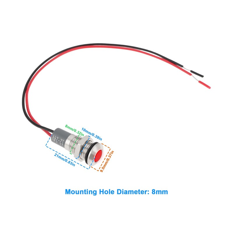 eMagTech 2 x AC/DC 12V-24V 8 mm Panel Mount LED
