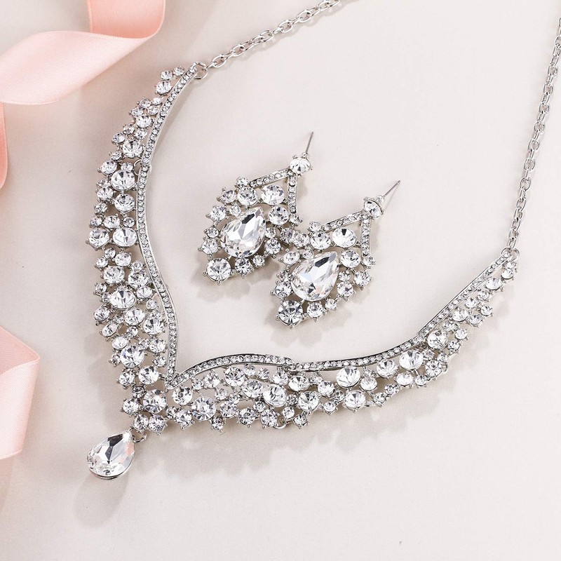 Ever Faith Bridal V-Shape Teardrop Jewelry Set For Bride Bridesmaid