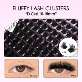 SOFENIDA Fluffy Lash Clusters Kit Thick 200D Lash Extension Kit 10-18mm Volume Cluster Lashes D Curl Cluster Eyelash Extensions DIY Lash Extension kit at Home(200D-10-18MIX Thick Kit)
