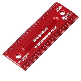 Woodpeckers Woodworking Rule, 6 Inch, L2R & Center Laser Engraved Scales, USA Made Precision Aluminum Woodworking Ruler with Beveled Edges