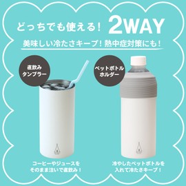 OGURA Ultra Lightweight Tent, 2-Way Stainless Steel Plastic Bottle Holder, Tumbler, Vacuum, Insulated, 16.9 - 23.6 fl oz (500 - 600 ml), White x Gray