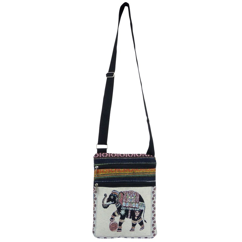 Asita Unisex Boho Cross Body Tapestry Elephant Bag, Beige, Medium