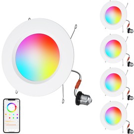 HYDONG 5/6 Inch Smart LED Recessed Lights 4Pack,LED Can Lights Retrofit RGB Recessed Lighting,13W1050LM,2700K-6500K Color Changing Compatible with Alexa,Living Room,Bedroom,Kitchen