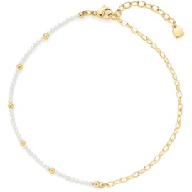 Jewels by Leonardo Anklet Ciao Nana • Foot Chain Made of Gold-Coloured Stainless Steel • White Pearls • Accentuated by Small Gold Balls • 24-28 cm Length • Jewellery Gift for Women • 024989, One size,