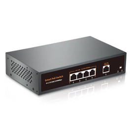 4 Port Gigabit POE Switch with 1 Gigabit Uplink, 4 POE+ Port1000Mbps,78W 802.3af/at,Metal Desktop WallMountable,VLAN Function,250 Meters Extend,Metal FanlessPlug and Play Network Switch