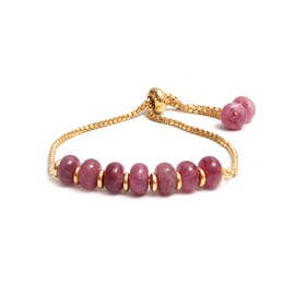 Gempires Pink Strawberry Quartz Bolo Bracelet, Pink Beaded Bracelet, Birthstone Jewelry, Gift for Daughter, 14k Yellow Gold Plated, Adjustable Bracelets For Women