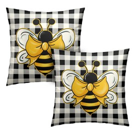 Kwlegh Yellow Bumble Bee Pillow Covers 18x18 Set of 2 Black White Buffalo Plaid Pillow Covers Summer Spring Themed Decorative Cushion Cases Home Decor for Couch Bed Holiday