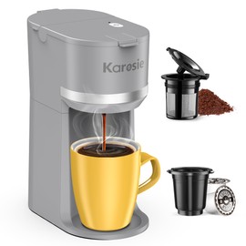 Karosie Single Serve Coffee Maker for K-Cup and Ground Coffee, Fast Brew, 6-12 oz Brew Sizes One Cup Coffee Machine Fits 5.5" Mugs, One-Button Small Coffee Maker with Descaling Reminder,Grey