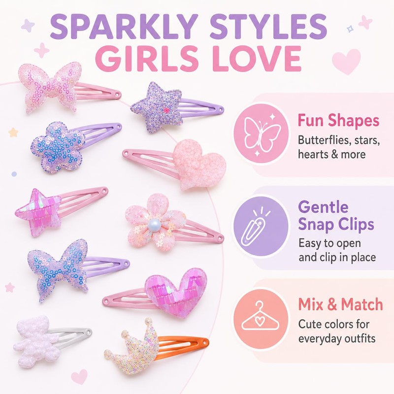 24 Pcs Cute Hair Clips for Women Girls, Glitter Multicolor