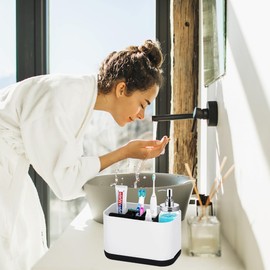 XFLYP Toothbrush Holder, Multifunctional Electric Toothbrush Holder, Detachable Toothpaste Stand, 4 Toothbrush Slots + 1 Toothpaste Storage Slots + 1 Storage slots (Grey)