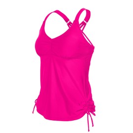 Tempt Me - Tankini para mujer, solo con cuello en V, con control de abdomen, sin parte inferior, Rosa encendido, M