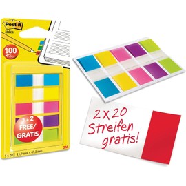 Post-it 683-4 5CBP Index Mini Promotion 5 x 20 Strips in Dispenser – 11.9 x 43.2 mm, turquoise, yellow, pink, purple, green