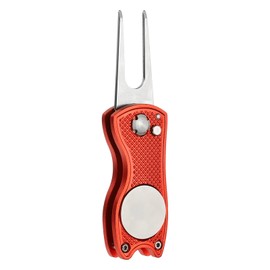 PATIKIL Golf Divot Repair Tool, Foldable Metal Golf Green Divot Tool with Magnetic Ball Marker & Stainless Steel Fork for Golfer, Red