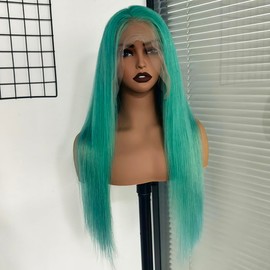 ORIGEN Green Lace Front Wigs with Baby Hair for Black Women Human Hair Pre Plucked Straight Colored 13x6 Lace Frontal Glueless Wig 24 Inch 180% Density