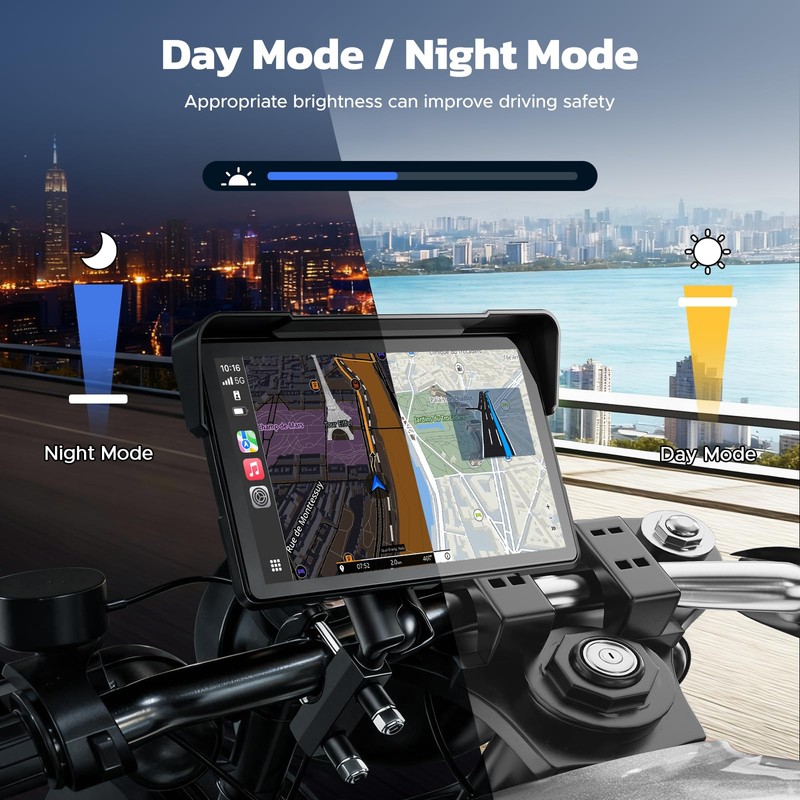 VOLAM 7" Wireless Motorcycle CarPlay Screen, IP67 Waterproof Touchscreen,GPS Navigation
