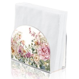 SUPERDANT Flowers Napkin Holder for Tables Acrylic Tissue Organizer Florid Paper Cocktail Stand for Kitchen Serviette Dispenser Home Dining Room Restaurant Bar Party Decoration