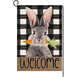 Happy Easter Bunny Carrot Garden Flag 12x18 Inch Double Sided Burlap Farmhouse Holiday Outside Yard Decorations FH10