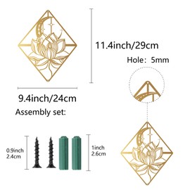 CREATCABIN Lotus Wall Art Metal Moon Flower Black Ornaments Wall Decor Signs Hanging Sculpture for Home Bedroom Kitchen Garden Housewarming Gift Christmas Holiday Decoration 11.4 x 9.5 Inch(Gold)