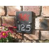 Engraved Slate House Number Sign Plaque with Hand Painted Motif
