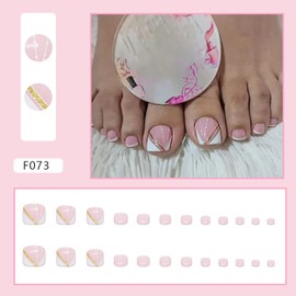 Artificial Acrylic Fake Nails - Full Cover Reusable False Toenails with Glue Set, Press On Toenails with Designs, Peel and Stick Nail Polish Designs