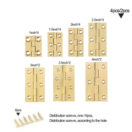 YOFASEN Copper Small Hinges Door Hinges - Brass Folding Butt Hinges Furniture Cabinet Butt Hinges with Hinge Fixing Screws, Gold, 1.5 Inch(38x23x1.2mm) - 4pcs