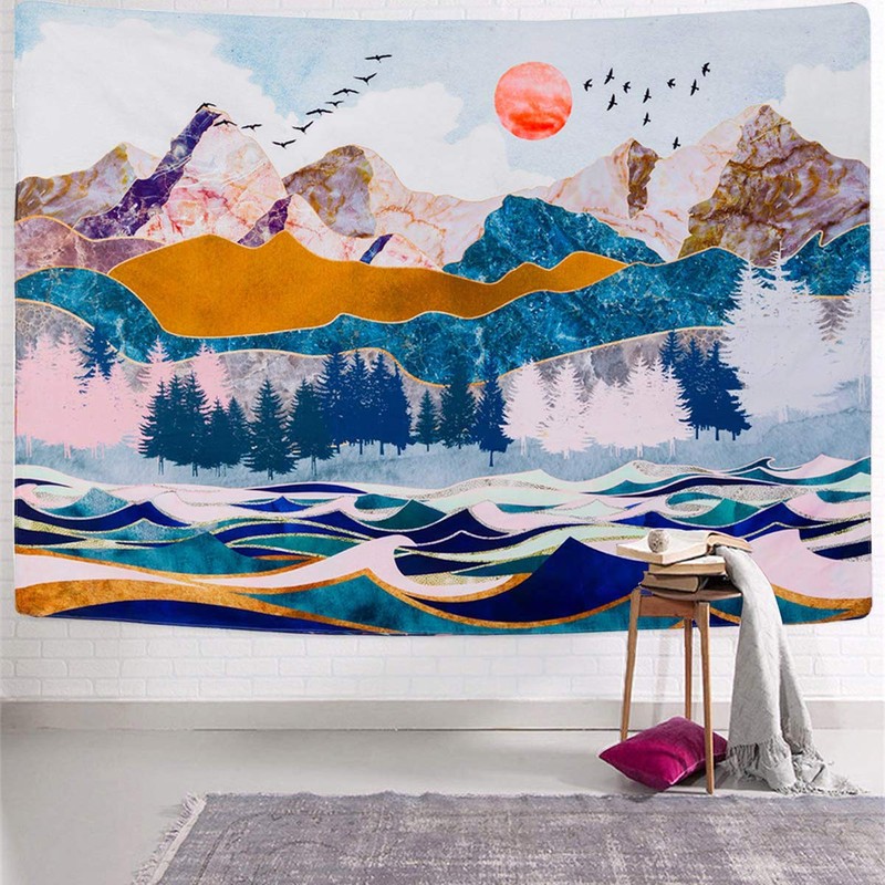 Ruibo Mountain Tapestry Wall Hanging, Forest Tree Sunset Tapestry/Nature Landscape