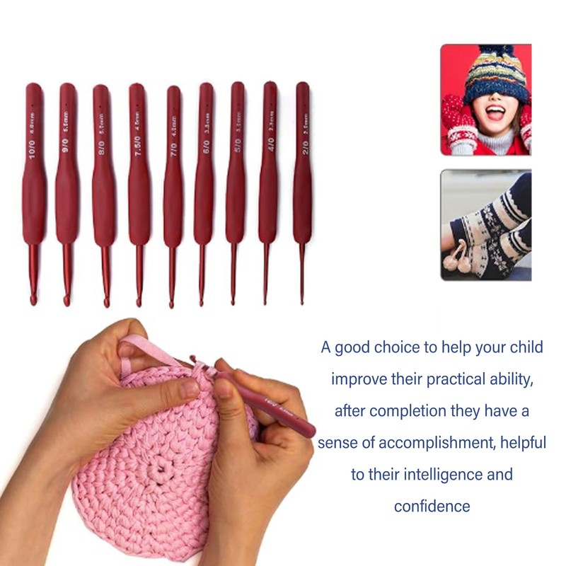 9Pcs Crochet Hook Set Aluminum Body Silicone Wrapped Handle 2