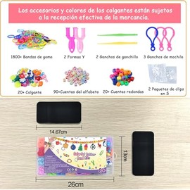 1800+ Kit de Pulsera de Goma,23 Colores Bandas de Goma Elástica DIY,Kit de Ligas para Hacer Pulseras con Herramienta de Compilación,Manualidades DIY Rubber Bands,Regalos Juguete para Niño Niña de 6-12