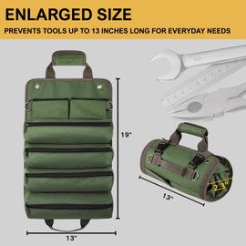 Waterproof Roll Up Tool Bag - 11 Pockets Tool Roll Bag Organizer for Mechanics, Electricians & DIYers | Portable Organizer with Shoulder Strap & Detachable Pouches