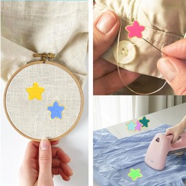 Puideon 16 PCS Star Chenille Patches,Iron on Patch Embroidered Appliques,Golden Edges Sew on Patches for Clothes Hats Bags DIY Accessories ﻿