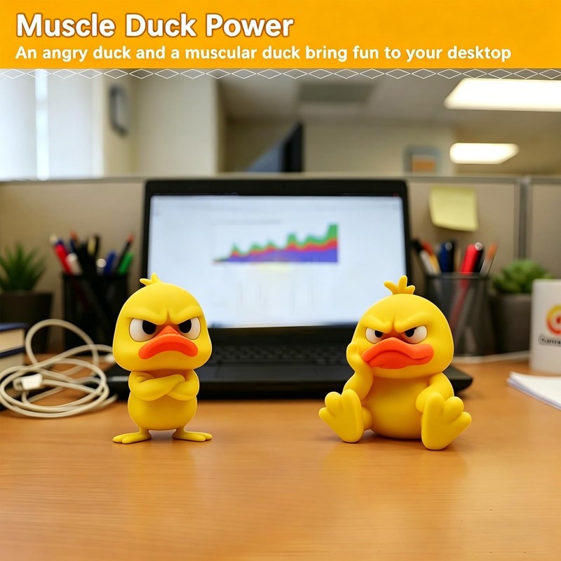 Nexalithix 2-Pack Funny Angry Duck Figurines, 3D Printed Little Yellow
