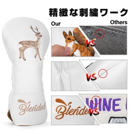 Golf Club Headcovers Plum Deer Embroidered Design Golf Headcovers Premium Leather Wood Cover Driver Fairway Wood Utility Hybrid Headcover with Number Tag (1 Fairway Wood Cover)