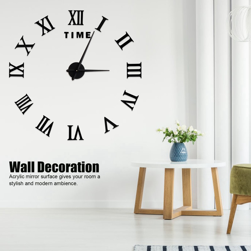 DIY Wall Clock Roman Numerals Frameless Mirror Surface Wall Clock