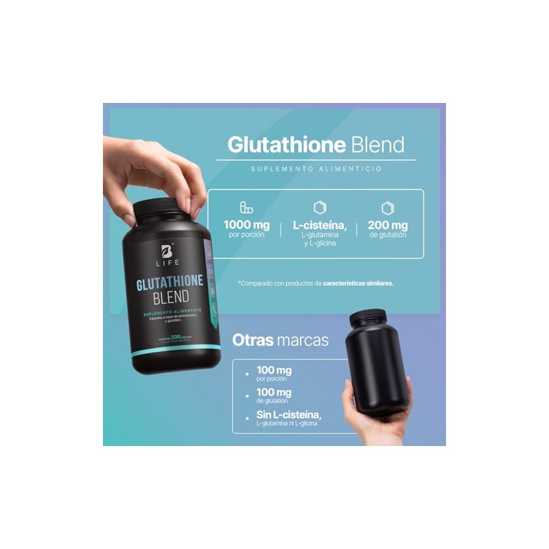 Life Glutatión 200 Cápsulas 1000 Por Porción Cisteína Glutamina Glicina