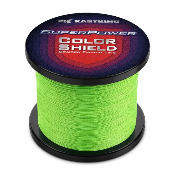 KastKing Superpower ColorShield Braided Fishing Line, Neon Green, 20LB, 1000Yards,