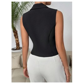 GORGLITTER Women's Asymmetrical Lapel V Neck Blazer Vest Button Front Business Elegant Waistcoat Vest Black X-Large