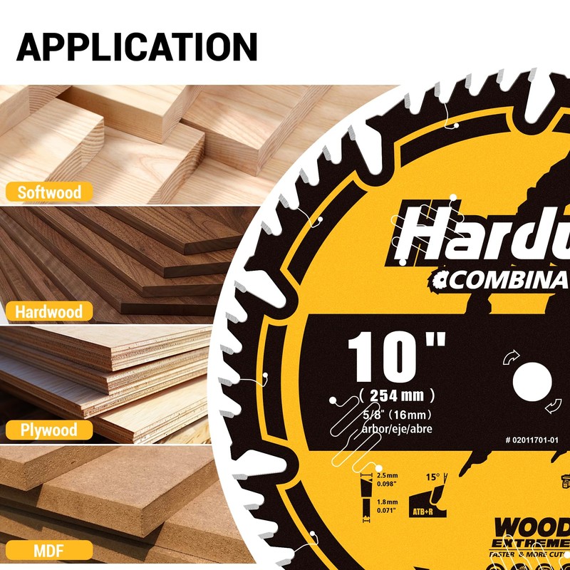 Hardwin 10-Inch 50-Teeth ATB Circular Saw Blade with 5/8 Inch