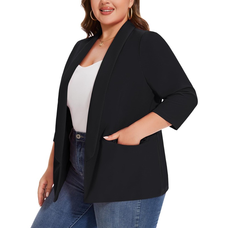 MINTLIMIT Plus Size Blazers 3/4 Sleeve Casual Blazers Lightweight Open