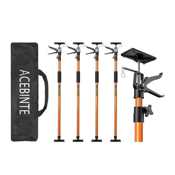 4PK Support Pole, Steel Telescopic Adjustable 3rd Hand Support System, Support Rod, Supports up to 154 lbs Construction Rods for Cabinet Jacks Cargo Bars Drywalls Extends from 49 Inch to 114 Inch