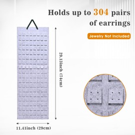 Lolalet Hanging Earring Holder Organizer with 20 Hooks for Women, Earring Organizer Wall Earrings Hanger Pierced Earring Storage, Felt Stud Earring Display, 608 Holes for Earrings- Grey, 1 Pack