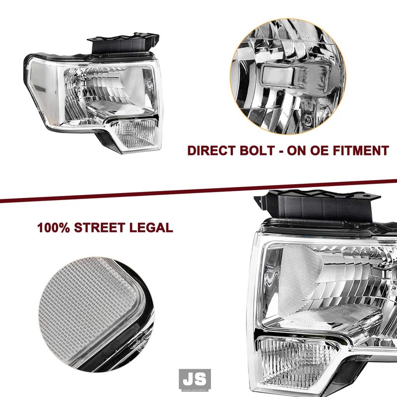 JSBOYAT Headlight Assembly with Bulbs Replacement for 2009-2014 Ford F150