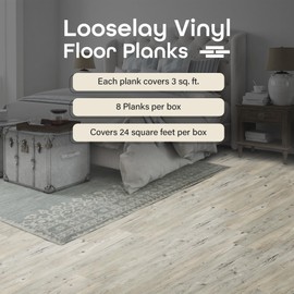 Looselay Vinyl Plank Flooring, 8 Planks - 9" x 48", Dunes - No Adhesive Needed, Embossed DIY Flooring - Natural Wood Grain Feel for Kitchen, Dining Room, & Bedrooms by Achim Home Decor