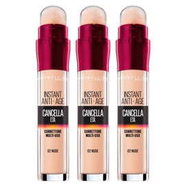 Maybelline New York Instant Anti-Age Eraser Multi-Purpose Concealer Colour 02 Nude Illuminating with Sponge Applicator – 3 Cosmetics