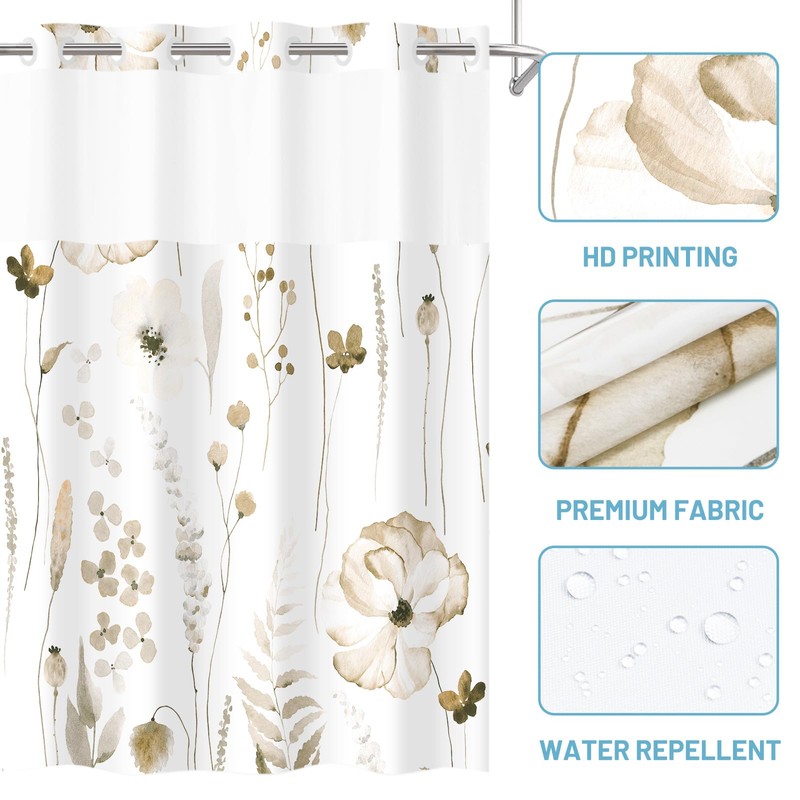 WITHLOC No Hook Shower Curtain with Snap in Liner -