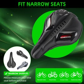 ROCKBROS Bike Seat Cover Gel Padded Bike Seat Cushion for Men Women Comfort, Adjustable Bicycle Seat Cushion Compatible with Peloton, Outdoor & Indoor Bicycle Seat(10"x7")