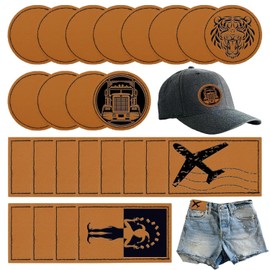 24 PCS Leather Patch Blank Adhesive Hat Patches for Heat Press, Faux Leather Tags for Embroidery, Custom Fabric Repair Engraving Sublimation Patches